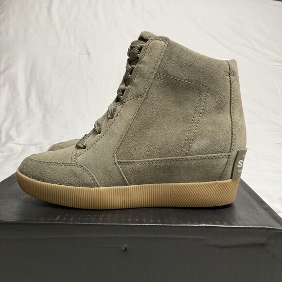 Sorel Out N About Wedge Boots Stone Green Waterproof Womens